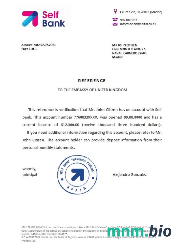 Przykład odniesienia do banku własnego w Hiszpanii w formatach Word i PDF